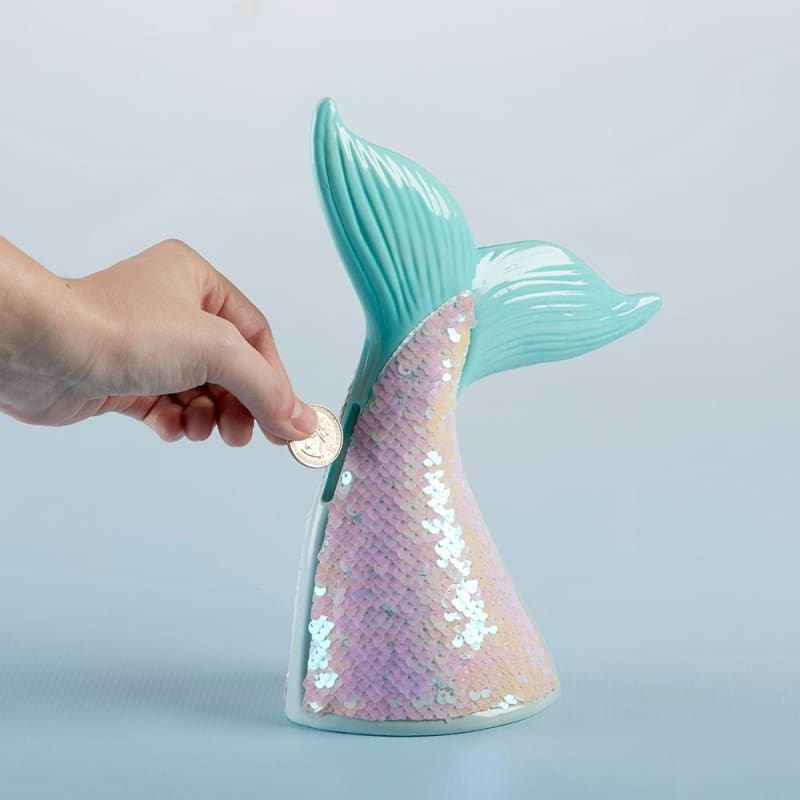 Baby Aspen Reversible Sequin Mermaid Tail Porcelain Piggy Bank | BA21069NA, 5 of 8