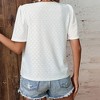 Women's Tops Casual Scoop Neck Short Sleeve Waffle Knit Hollow Out Shirts Loose Tunic Tops Blouses - 3 of 4