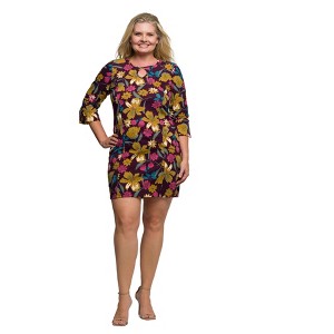 24seven Comfort Apparel Plum Floral Print Keyhole Neckline Sheath Dress - 1 of 3