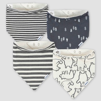Image of Gerber Baby Boys' 4pk Bear Bandana Bib - Cream/Gray