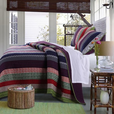 Marley Kantha Style Cotton Quilt Set 3-Piece Multicolor by Greenland Home Fashion