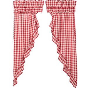 Annie Buffalo Red Check Ruffled Prairie Short Panel Set of 2 63x36x18  VHC Brands - 1 of 4