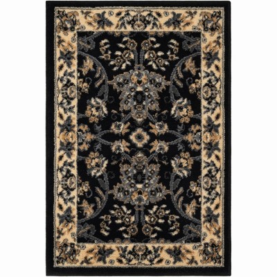 Black and Gray Floral Rectangular 4' x 6' Synthetic Area Rug