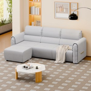 DYHOME Modular Sectional Sofa, L-Shaped Sofa with Ottoman, Microfiber Modern Couch with High Backrest, Lumbar Support, Grey - 1 of 4