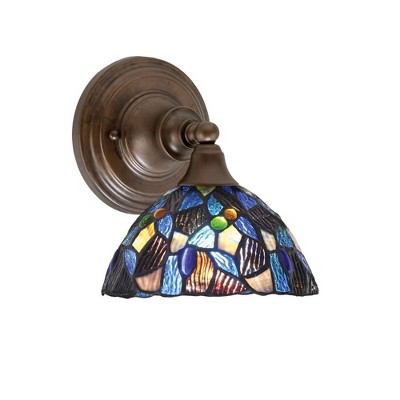Toltec Lighting Any 1 - Light Sconce in  Bronze with 7" Blue Mosaic Art Glass Shade