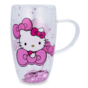 Silver Buffalo Sanrio Hello Kitty Bows and Stars Confetti Glass Mug | Holds 15 Ounces