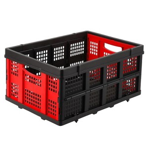 Collapsible Milk Crate with Side Handles, Heavy Duty Foldable Plastic Storage Basket, Stackable Container for Home, Car, Office - 1 of 4