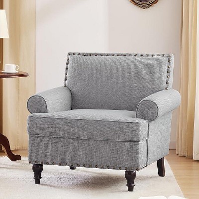 NicBex Linen Accent Chair,Upholstered Living Room Chairs with Mid-Height Rivet Backrest,Mid-Century Armchair,Accent Chairs for Living Room