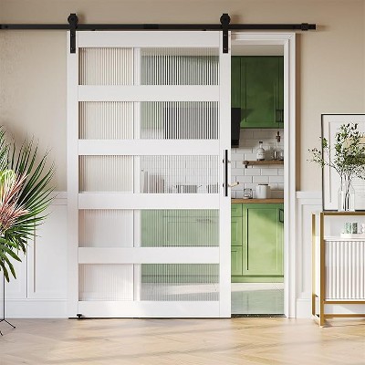 Bestier 48in x 84in Glass Barn Door with 8ft Sliding Barn Door Hardware Kit & Handles