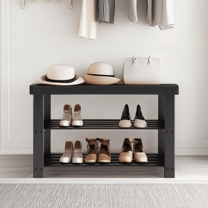 MAYEERTY 3-Tier Bamboo Shoe Rack Bench Compact Storage 286lb Capacity - 1 of 4
