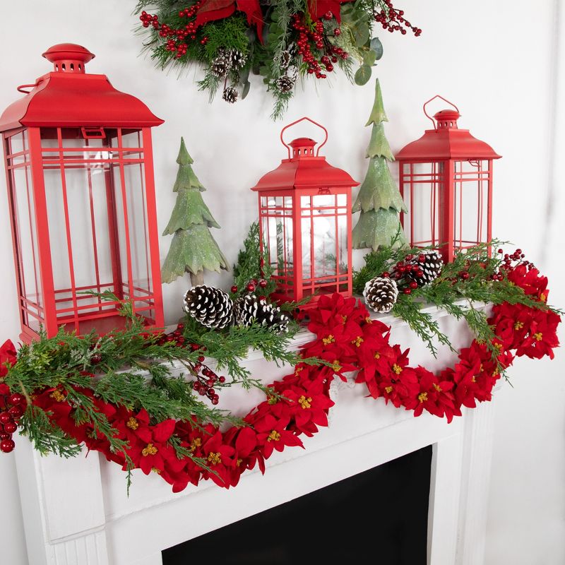 Northlight 6' x 3" Red Artificial Poinsettia Floral Christmas Garland - Unlit, 3 of 7