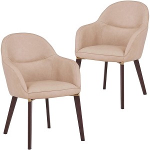 Elias Dining Chair Upholstered in Velvet and Powder Coated Legs Set of 2, Beige - 1 of 4