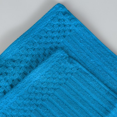 Azure Cotton 12-Piece Ribbed and Checkered Towel Set
