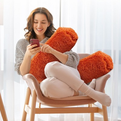 Rust Orange Shaggy Long Hair Bolster Pillows Set