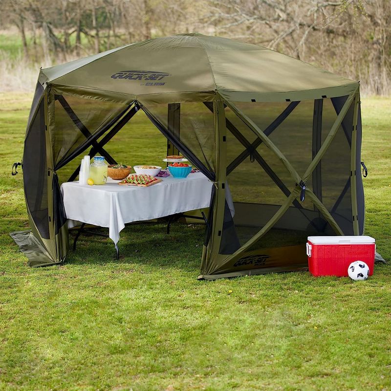 CLAM Quick-Set Pavilion Portable Pop-Up Outdoor Camping Gazebo Screen Tent Sided Canopy Shelter with Ground Stakes & Carry Bag, 6 of 11