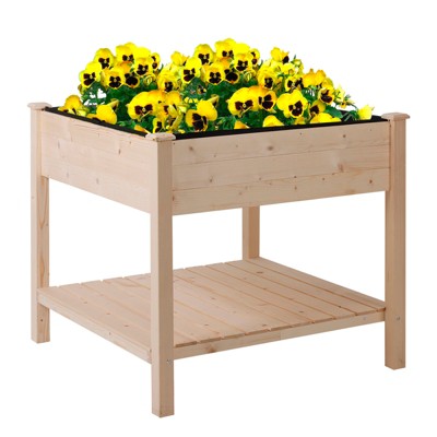 Outsunny Wood Raised Garden Bed with Storage Shelf Elevated Planter Box Stand with Legs for Backyard Patio Garden Balcony 3x3FT