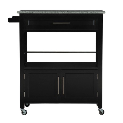 Black Granite Top Kitchen Cart with Storage and Wheels