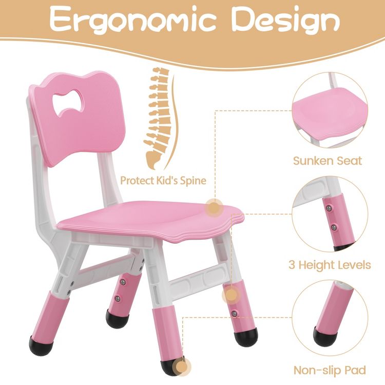 Children's table with 6 chairs, height-adjustable table set for ...