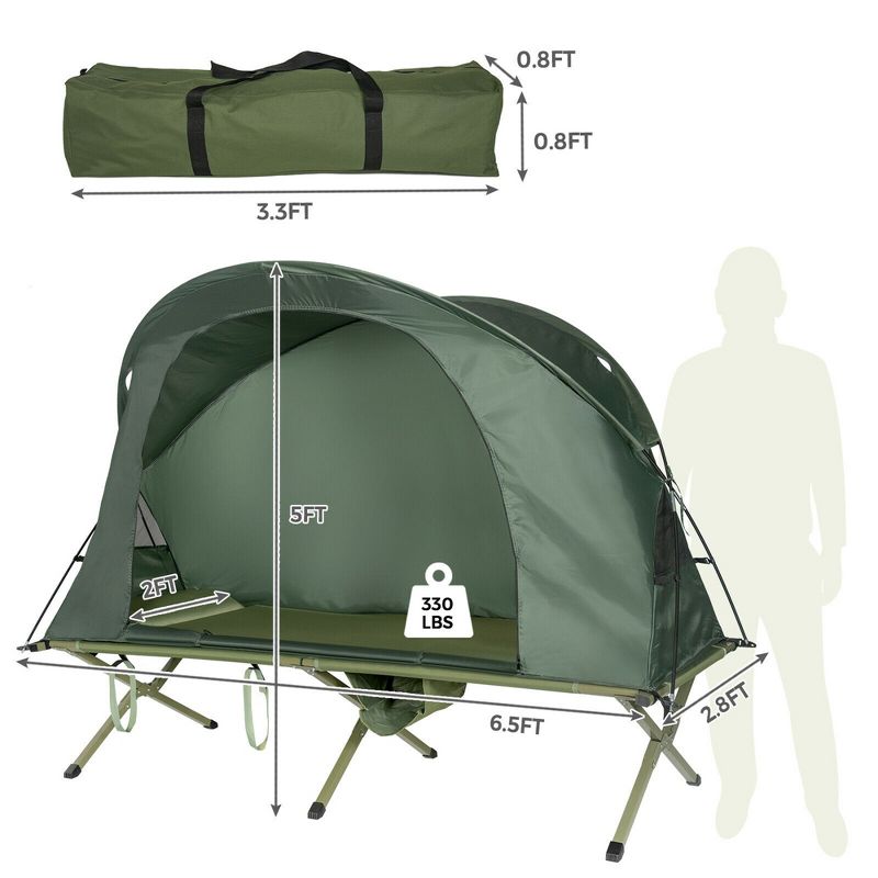 Costway 1-Person Outdoor Camping Tent Cot Elevated Compact Tent Set W/ External Cover, 3 of 11