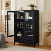 ORRD 60'' Tall Display Cabinet with Tempered Glass Door, LED Lighting, Two Drawers, Modern Storage Cabinet for Living Room, Office & Study, Black - 2 of 4