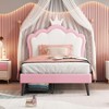 NicBex Twin Size Princess Upholstered Bed Frame with Crown-Shaped Headboard for Girls,Solid Wood Slats Support,Easy Assembly,White+Pink/Pink+White - 2 of 4