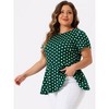 Agnes Orinda Women's Plus Size Polka Dots Fashion Workout Elegant Short Sleeves Peplum Top - 2 of 4