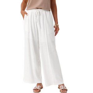INSPIRE CHIC Women's Linen Summer Palazzo Flowy Wide Leg with Pockets Pants - 1 of 4
