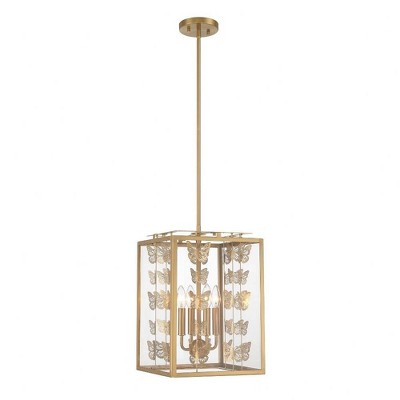 Birch 4-Light Warm Brass Pendant with Clear Glass Shade