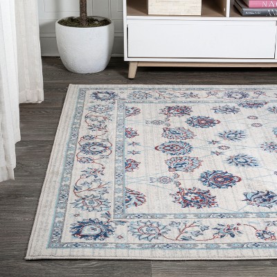 Elegant Vintage Persian-Inspired Ivory/Blue/Red Area Rug - 4' x 6'