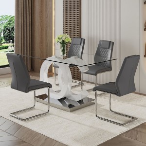 NicBex 63" Dining Table Set for 4 Rectangular Transprant Tempered Glass Dining Table with White MDF OC Bracket with 4 Chairs - 1 of 4