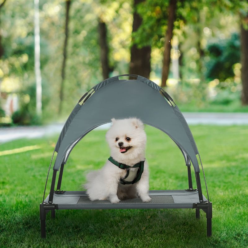 PawHut Elevated Portable Dog Cot Cooling Pet Bed With UV Protection Canopy Shade, 4 of 8