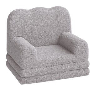 Kids Couch, 2-in-1 Convertible Teddy Fleece Fabric Toddler Sofa Chair, Soft Fold Out Couch Lounger for Kids, Comfy Children's Sofa Bed - 1 of 4