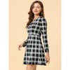 Allegra K Women's Vintage Plaid Houndstooth Long Sleeve Office Zip Front Flare Mini Dress - 4 of 4