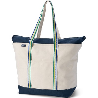 Lands' End Zip Top Long Handle Canvas Tote Bag