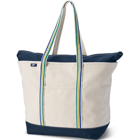 Lands' End Extra Large Natural 5 Pocket Zip Top Long Handle Canvas Tote ...