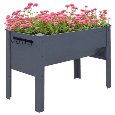 48" Fir Wood Raised Garden Bed with Tool Hooks, Elevated Planter Box Stand with Unique Funnel Design for Backyard