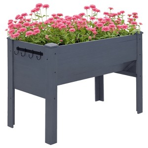 48" Fir Wood Raised Garden Bed with Tool Hooks, Elevated Planter Box Stand with Unique Funnel Design for Backyard - 1 of 4
