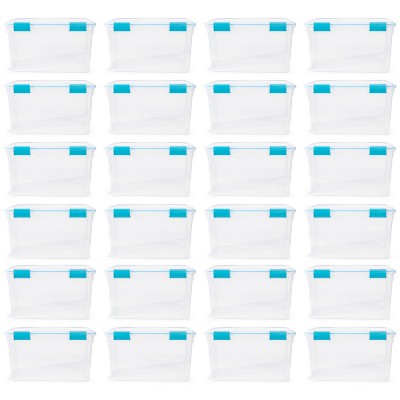 Sterilite 54 Quart Latched Gasket Plastic Storage Container for Home, Kitchen, Office, and Closet Bin Organization with Latching Lid, Clear, 24 Pack