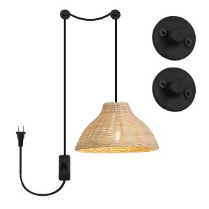 1 Light Rattan Pendant Light - 1 of 4