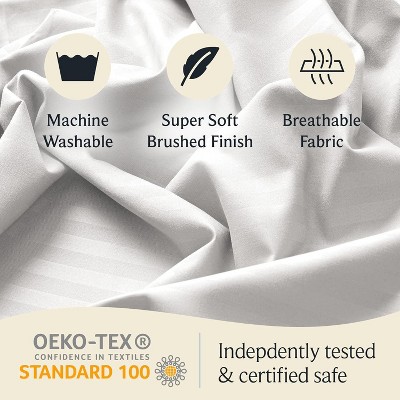 LuxClub Queen White Striped Bamboo Microfiber Sheet Set