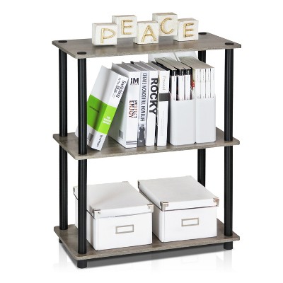 Compact Black and Oak Gray 3-Tier Wood Shelf