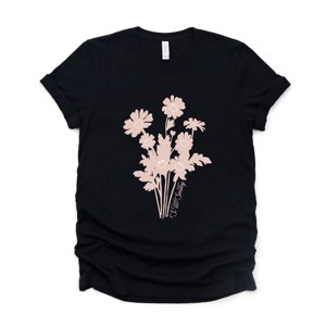 S.W.Smiley Pink Flower Silohuette - Women's Short Sleeve Graphic T-Shirt - 1 of 4