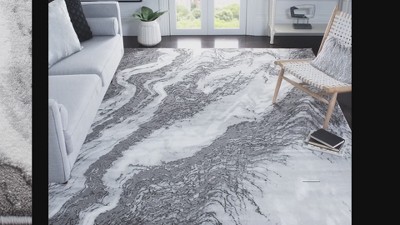 Blue and Grey Abstract Square Synthetic Area Rug