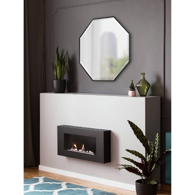 Rhodes Black Octagon Wall Mirror with Wood Frame