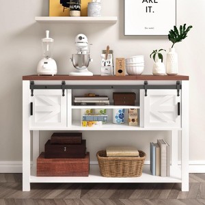 Jojoka 47” Entryway Table with Storage Sofa Table with Sliding Barn Door and Open Shelf,White - 1 of 4