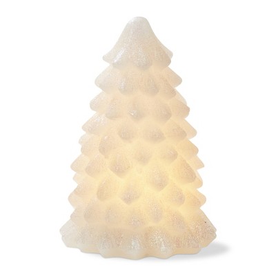 TAG Snowy Pine Tree LED Flameless Candle - Small Sculpted Christmas Decor, White Paraffin Wax, 6.5" H x 4" L x 4" W