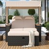 Outdoor Patio Rattan Daybed, 2 Pcs Daybed with Adjustable Backrests and Roof, Loveseat Bench Lounge with Cushions and Pillows-Coolbibila - 2 of 4