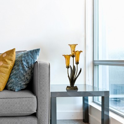 21.5" Amber Glass and Bronze Lily Table Lamp Set
