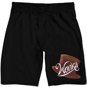 Willy Wonka & the Chocolate Factory (2023) Movie Logo and Top Hat Men's Black Graphic Sleep Shorts - 1 of 3