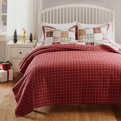 Oxford King Red Cotton Reversible Quilt Set